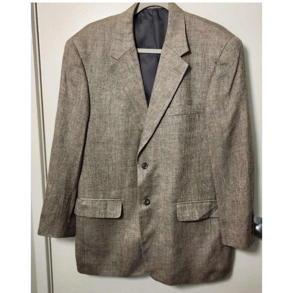 Macy's Savile Row Men's 40R 100% Silk Herringbone Beige Single Breast Sport Coat
